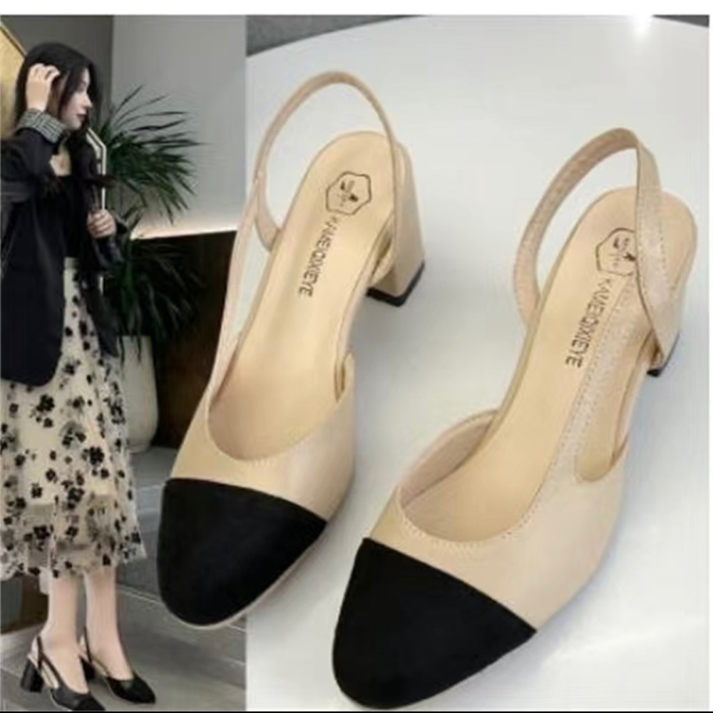 Women's Color-Block High Heels, Chunky Heels Slingback Sandals